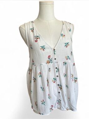 O'Neil | White Floral Boho Babydoll Button Down Front Sleeveless Woman's Large